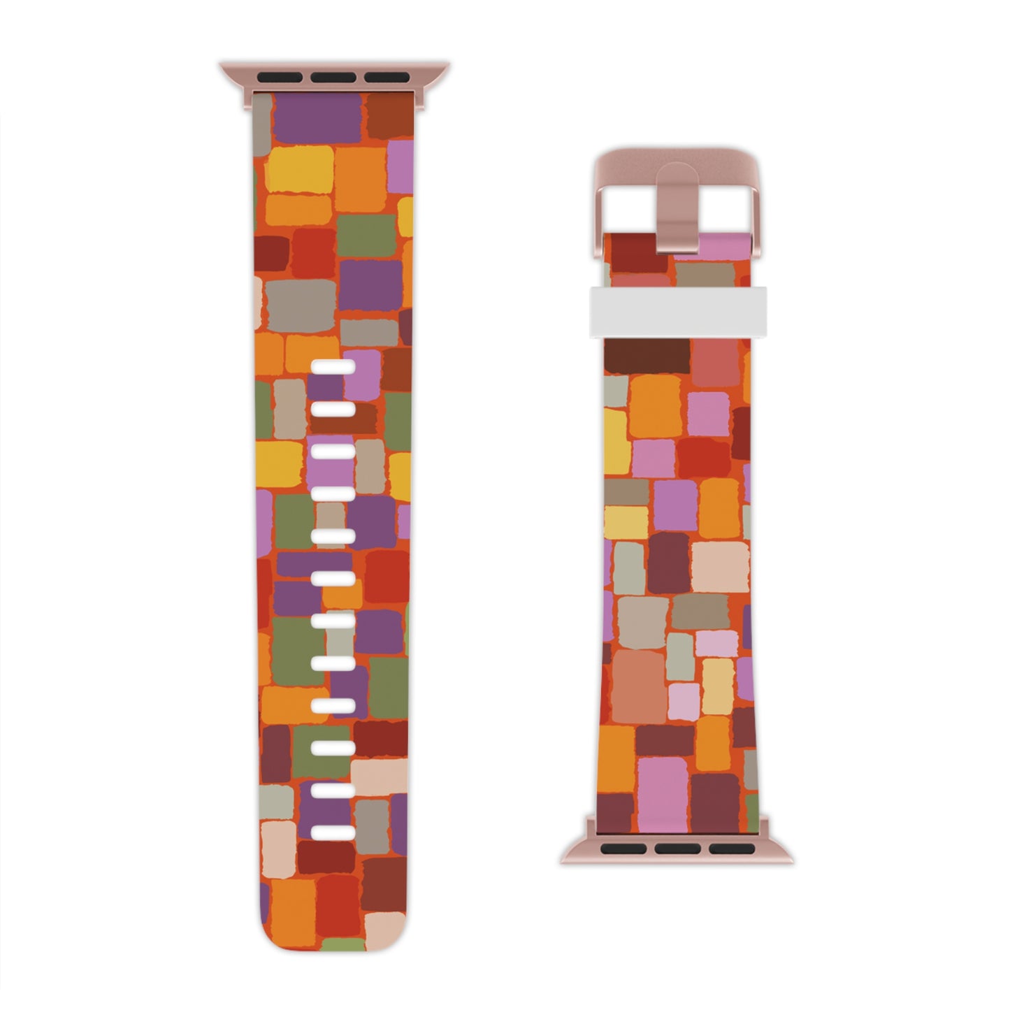 Apple multicolored Autum Squares Abstract design Watch Band for Apple Watch (Loop band is white) by artist Marie Frederique