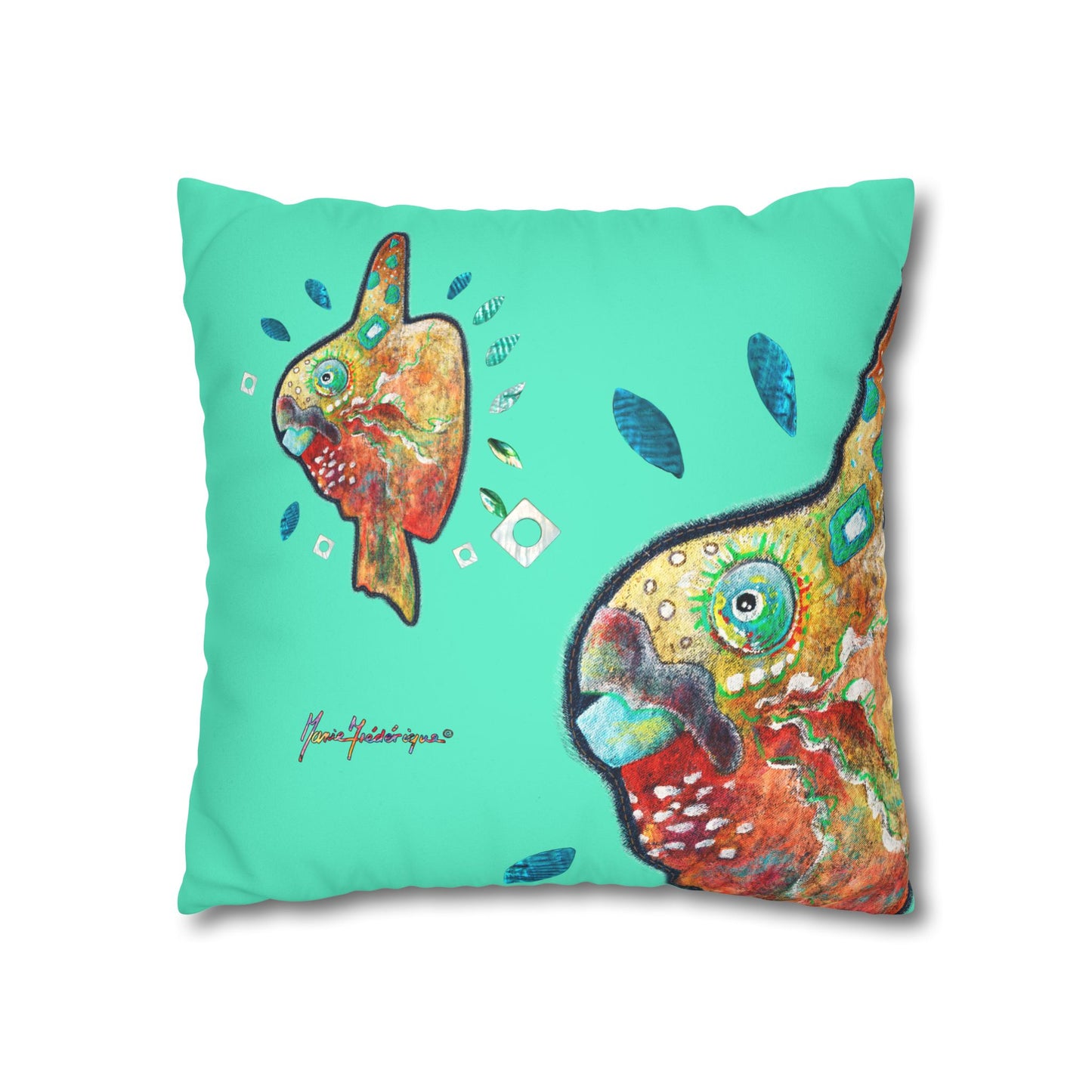 Tropical Sunfish Faux Suede Pillowcase by artist Marie Frederique