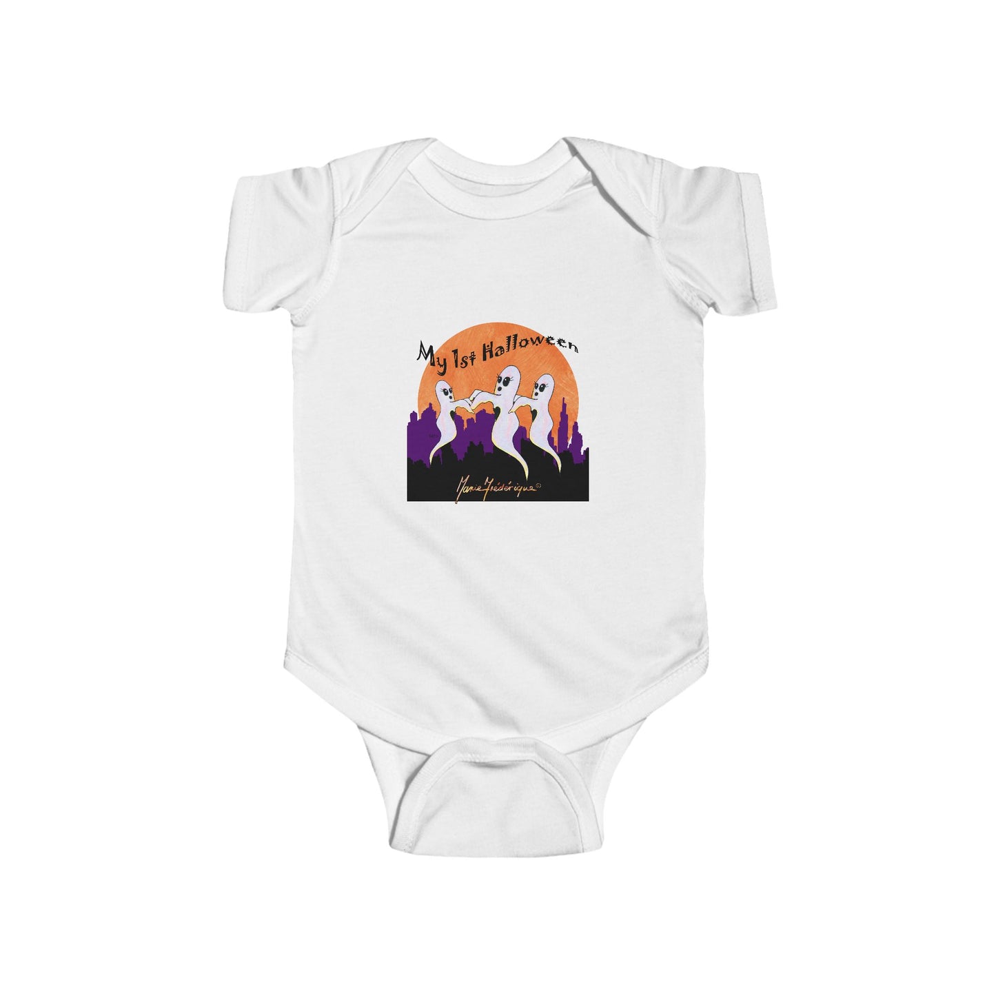 My First Halloween - Infant Fine Jersey White Bodysuit by artist Marie Frederique