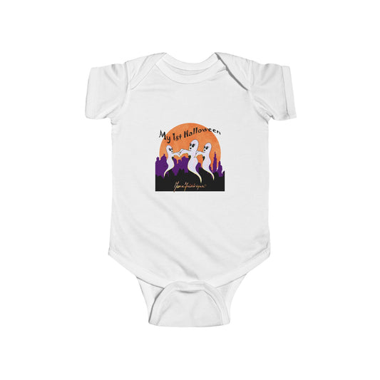 My First Halloween - Infant Fine Jersey White Bodysuit by artist Marie Frederique