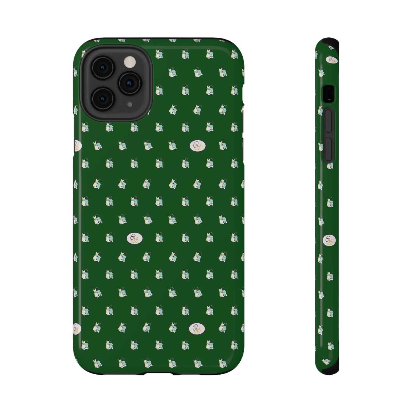 CTS Green - repeat pattern boy and dog, Impact-Resistant Phone Cases by artist Marie Frederique