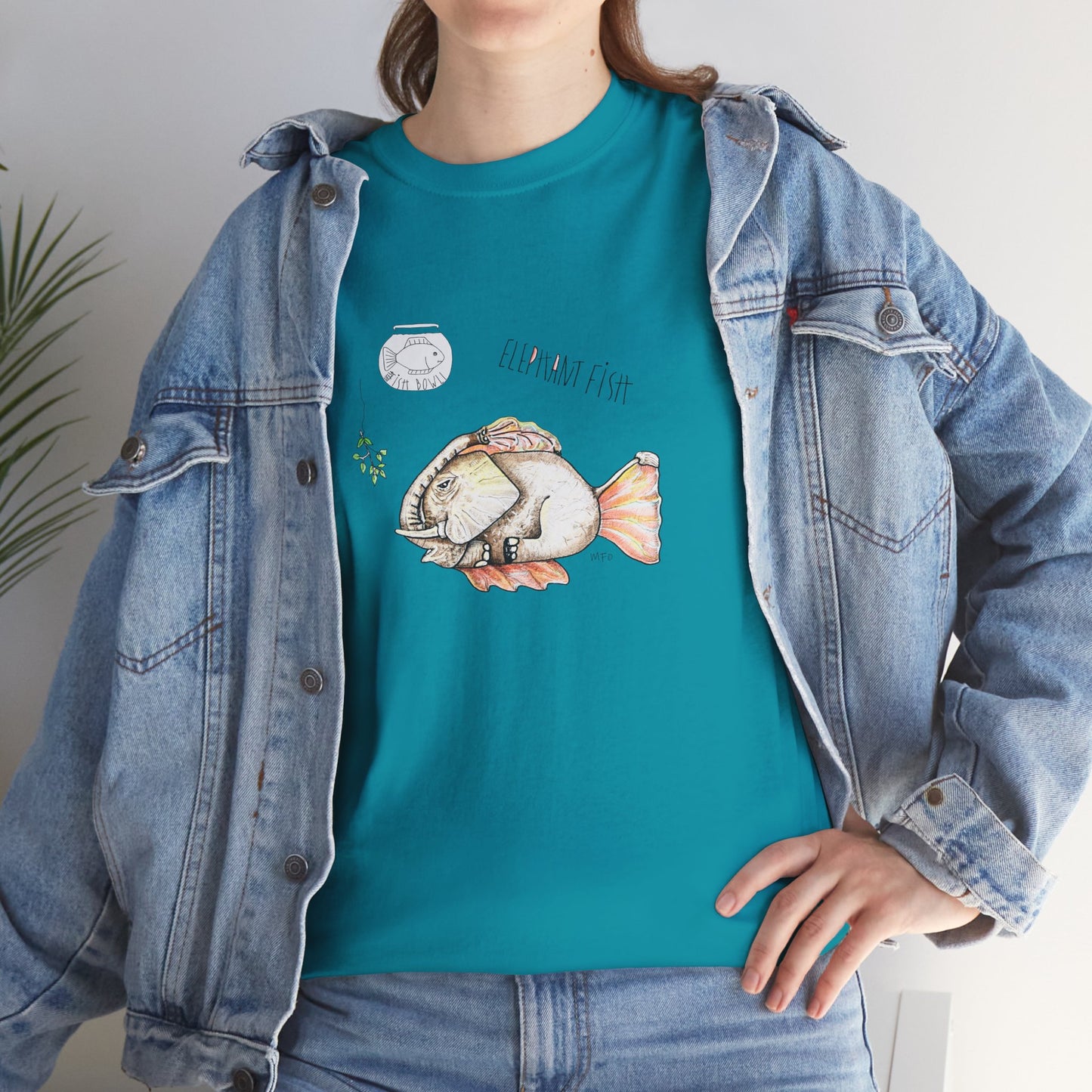 FISHBOWL Elephant Fish, - Unisex Heavy Cotton Tee by artist Marie Frederique