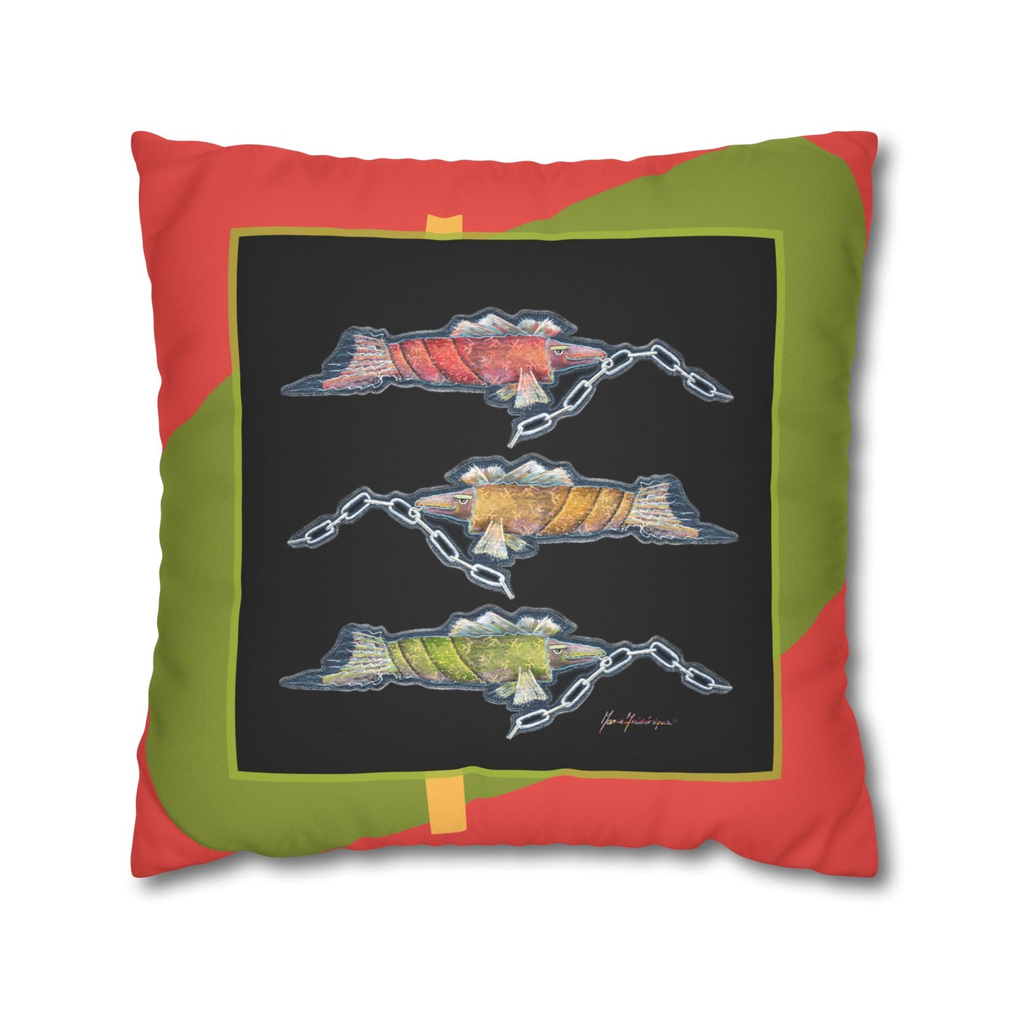 Trio Snout fish Faux Suede Pillowcase — Colorful Nautical Chain Fish by artist Marie Frederique