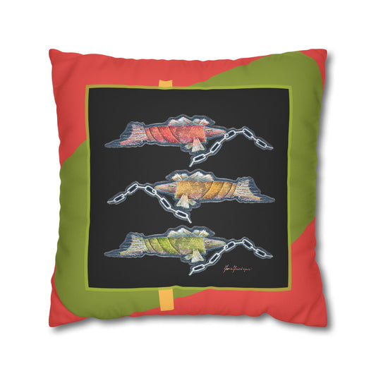 Trio Snout fish Faux Suede Pillowcase — Colorful Nautical Chain Fish by artist Marie Frederique