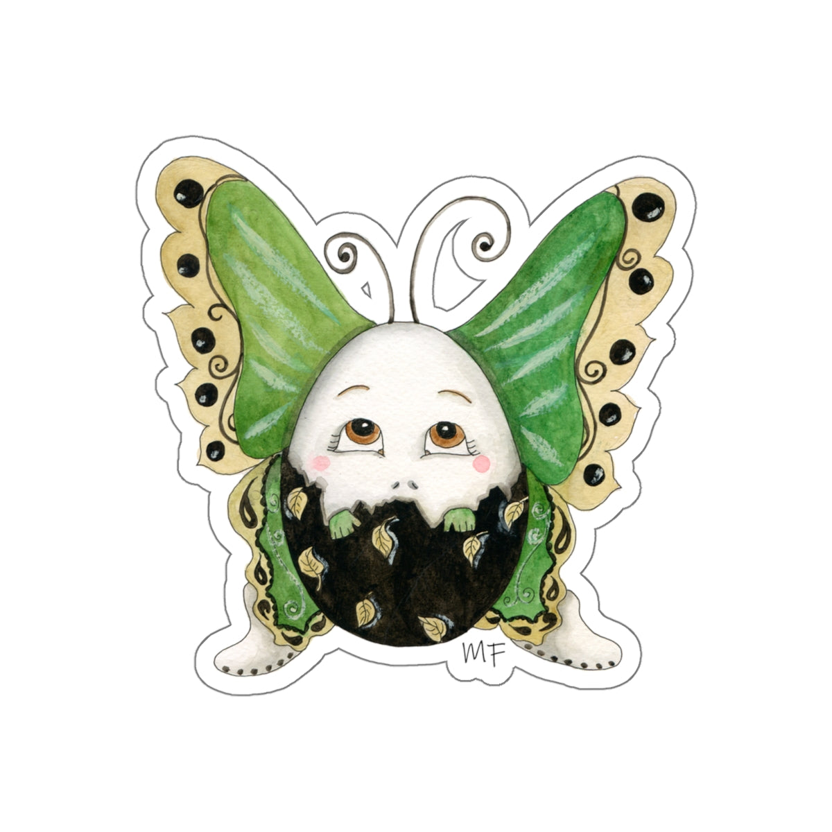 Butterfly egg, Metamorphosis Stickers, watercolor image printed by artist Marie Frederique