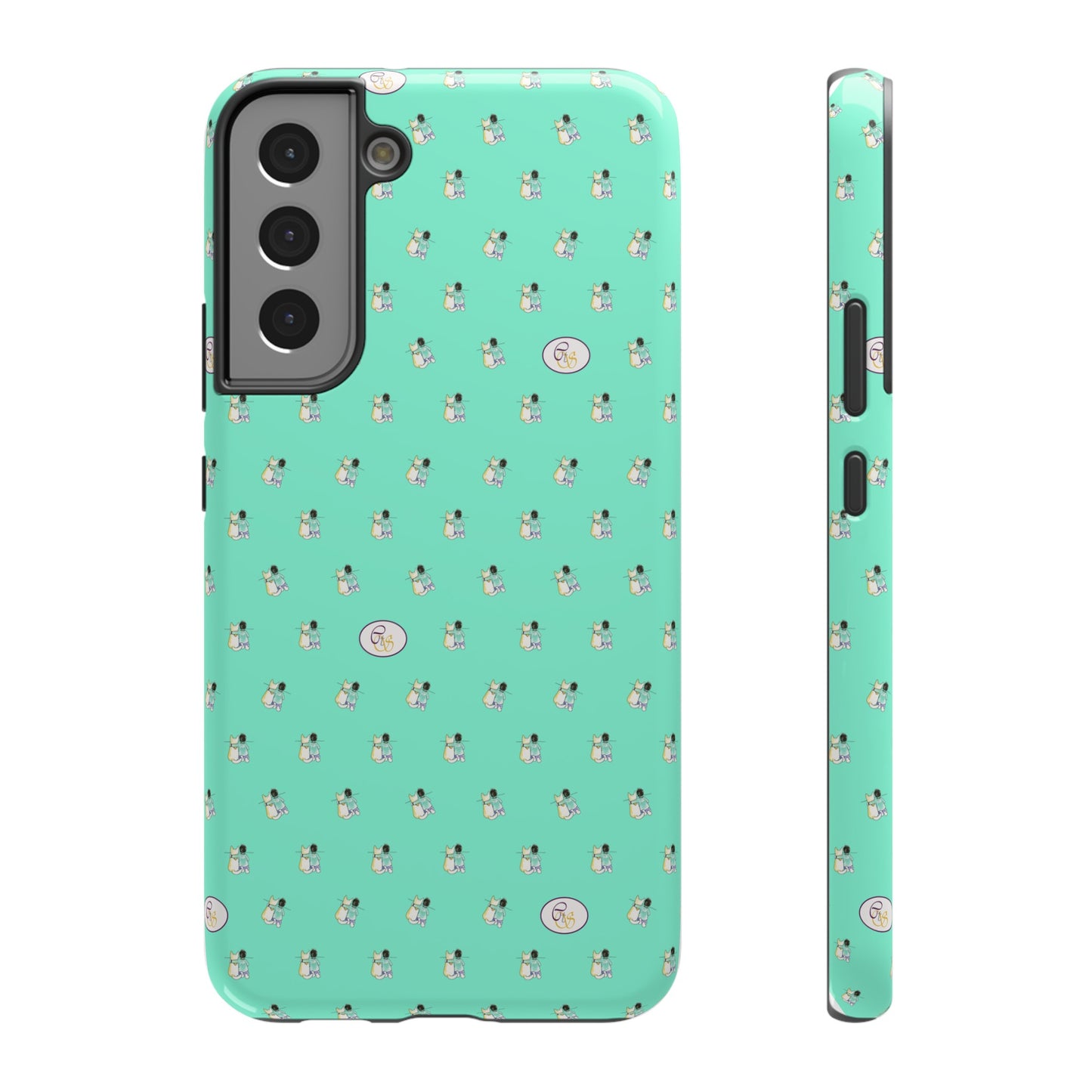 CTS Aqua - repeat pattern boy and dog, Impact-Resistant Phone Cases by artist Marie Frederique