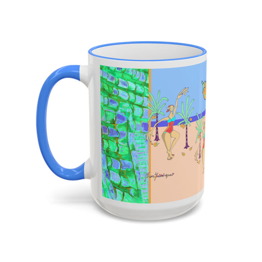 Tropical Beach Pattern Accent Rim Mug (11oz/15oz) by artist Marie Frederique