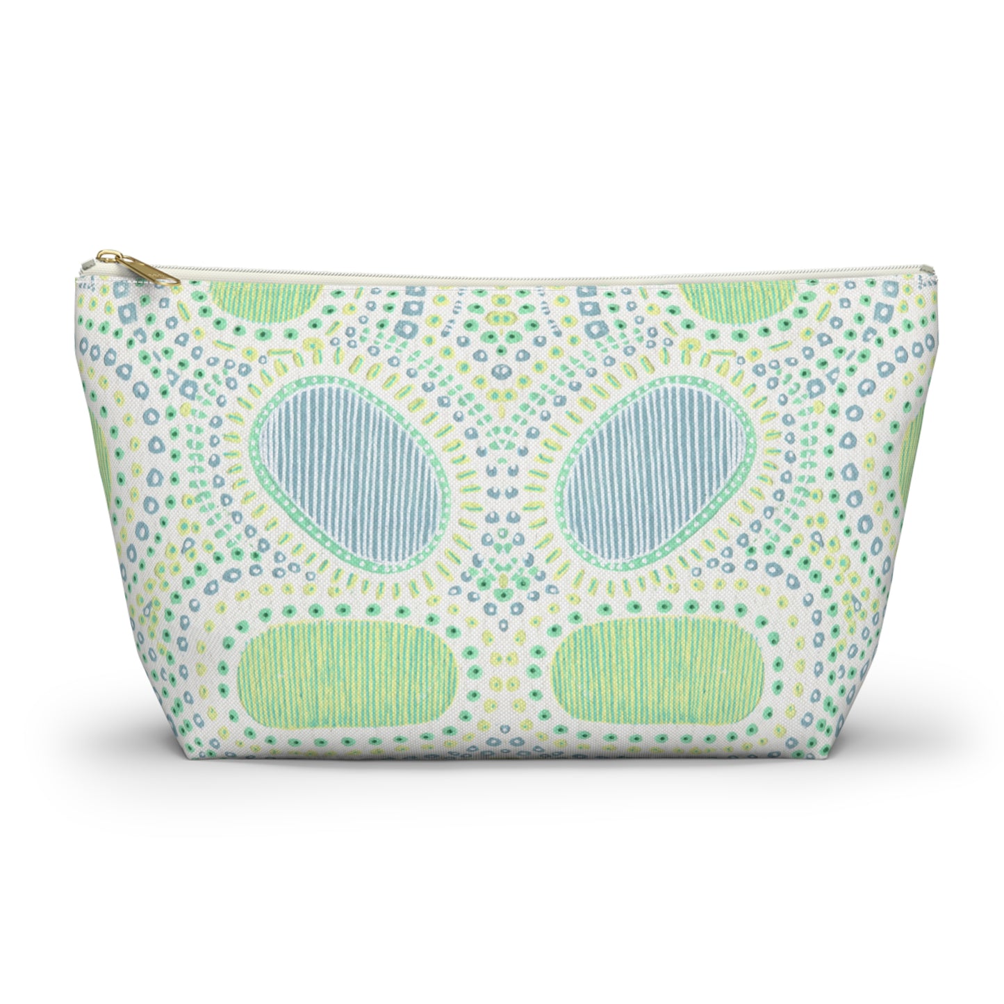 Accessory Pouch w T-bottom, Pastel pattern in blue and green and white by artist Marie Frederique