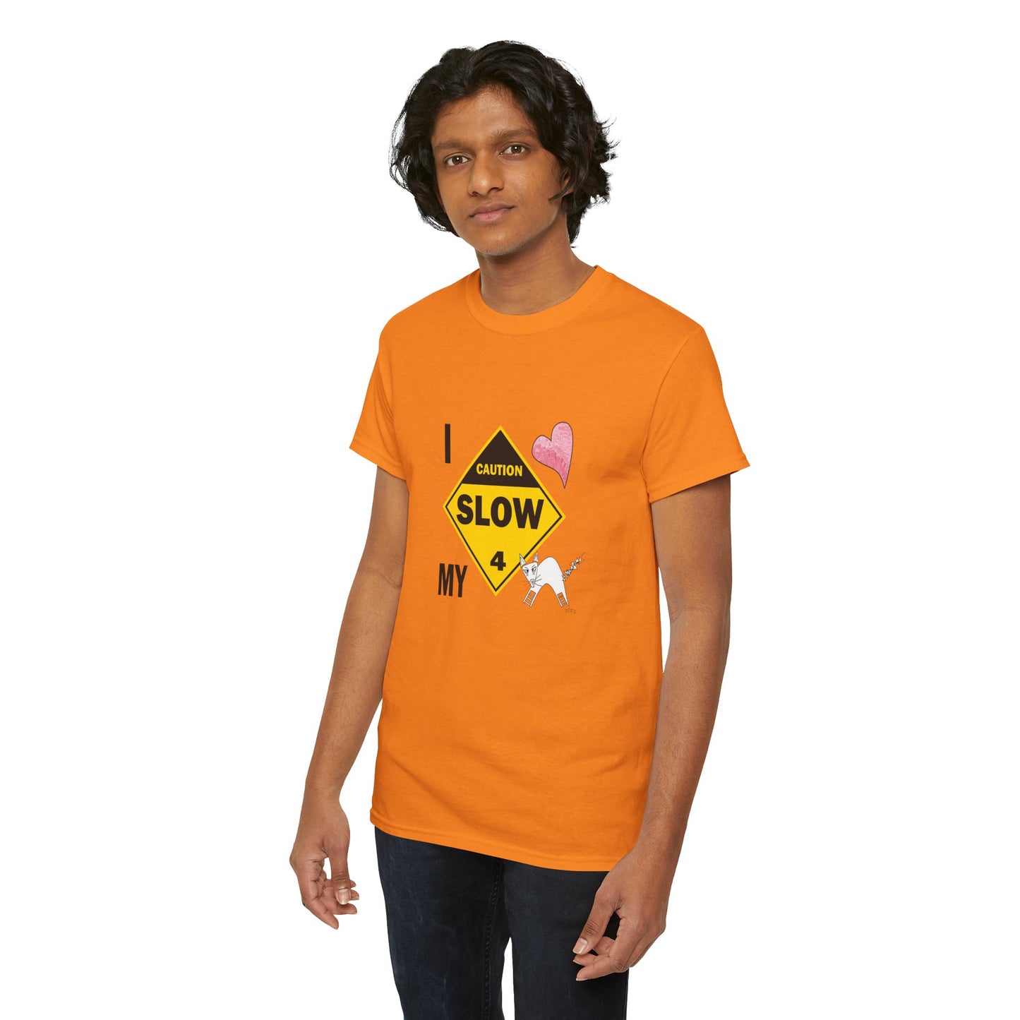Slow, Caution - I love my cat, Tee Unisex Heavy Cotton Tee by artist Marie Frederique