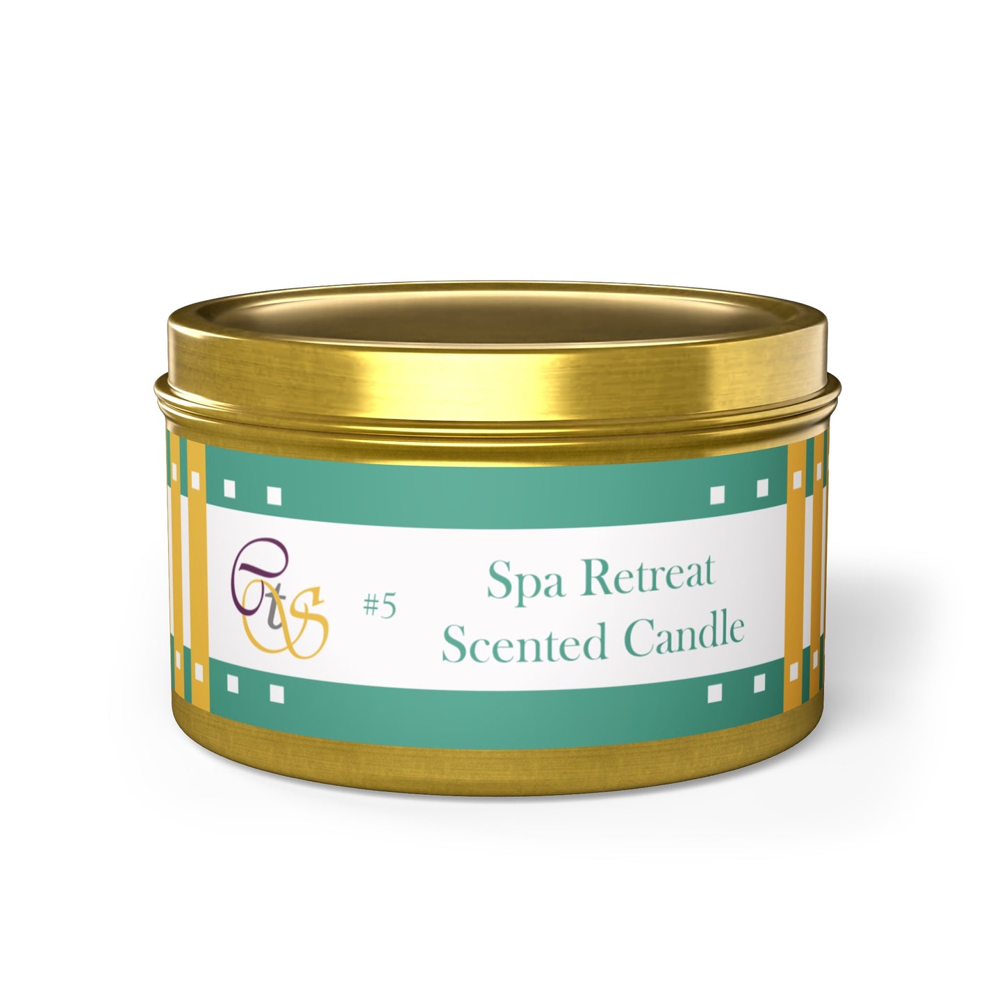 CTS #5 Candle Collection "Spa Retreat" Scented Coconut Soy Wax Candle in a metal tin. 4 oz or 8 oz, 3 tin colors silver, black or gold