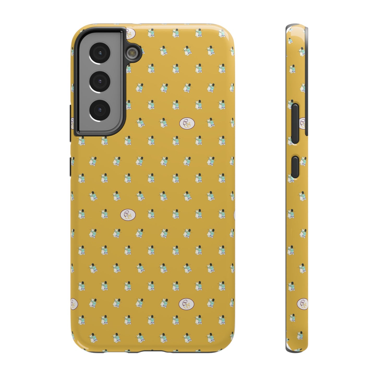 CTS Gold - repeat pattern boy and dog, Impact-Resistant Phone Cases by artist Marie Frederique