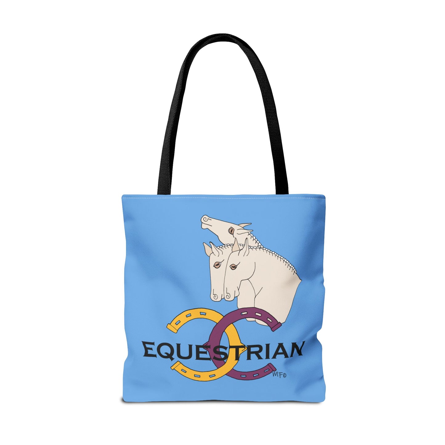 EQUESTRIAN CTS, Light Blue Tote Bag in 3 sizes and black or beige handles by artist Marie Frederique