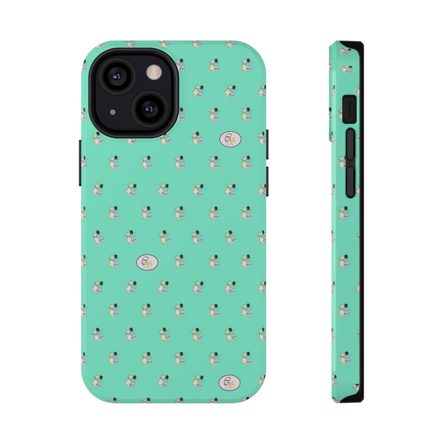 CTS Aqua - repeat pattern boy and dog, Impact-Resistant Phone Cases by artist Marie Frederique