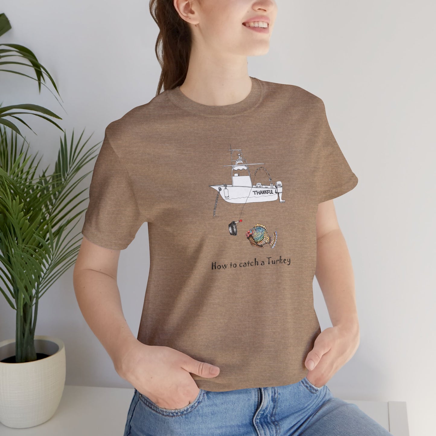 Fishermans "How to catch a Turkey" - Unisex Jersey Short Sleeve Tee by artist Marie Frederique, Express Delivery available