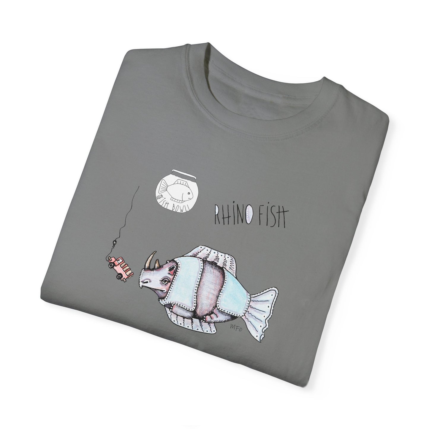 FISHBOWL, Rhino Fish - Unisex Garment-Dyed T-shirt by artist Marie Frederique