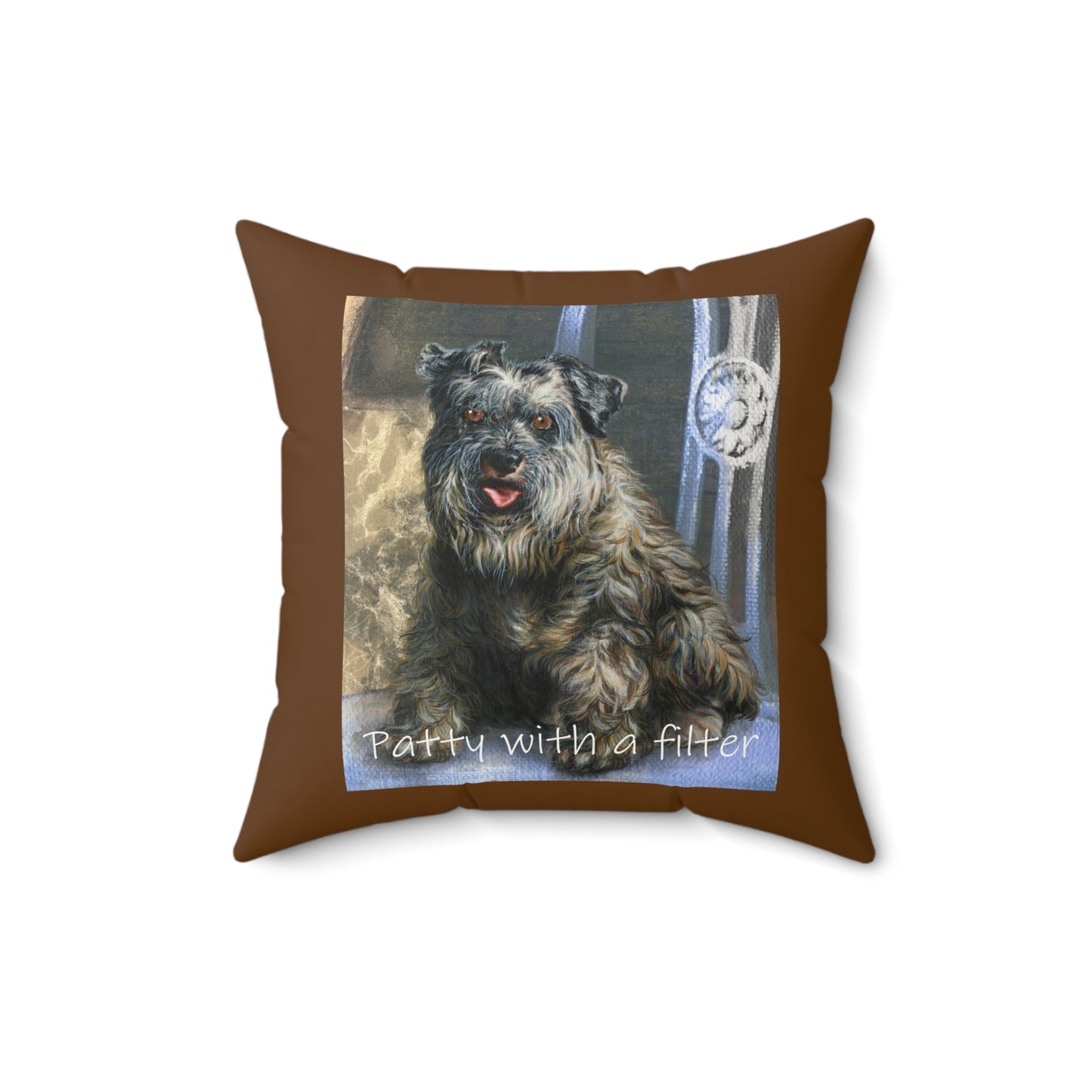 Dog Print, Portrait of Patty with a filter - Faux Suede square Pillow by artist Marie Frederique