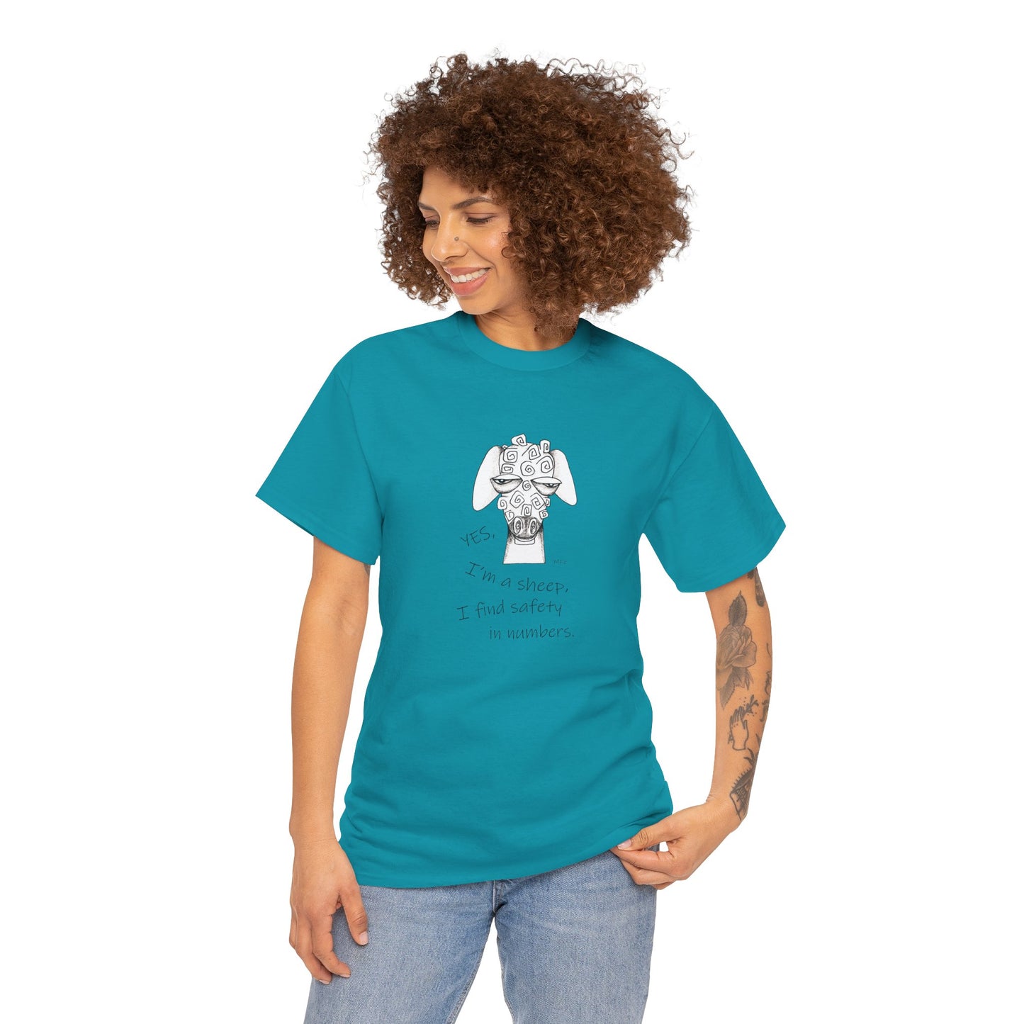 Sheep Lovers - Safety in Numbers. Unisex Heavy Cotton Tee by artist Marie Frederique