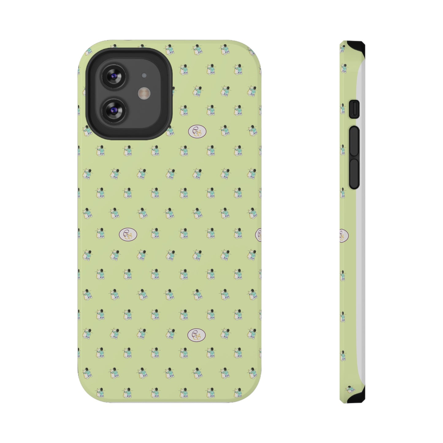 CTS Light Green - repeat pattern boy and dog, Impact-Resistant Phone Cases by artist Marie Frederique