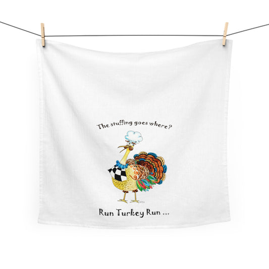 Holiday Tea/Kitchen towel, Turkey Stuffing goes where? - by artist Marie Frederique