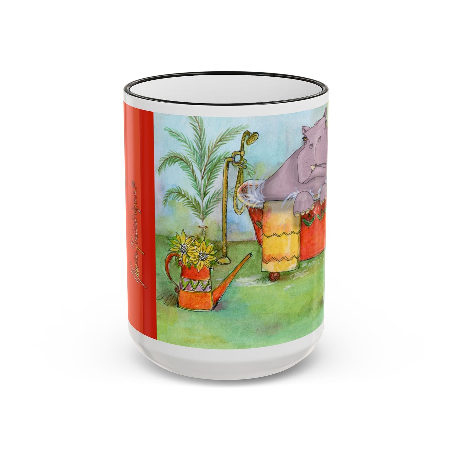 Hippo in bathtub Lounge Mug — Whimsical Zoo Animal Coffee Cup (11oz/15oz) by artist Marie Frederique