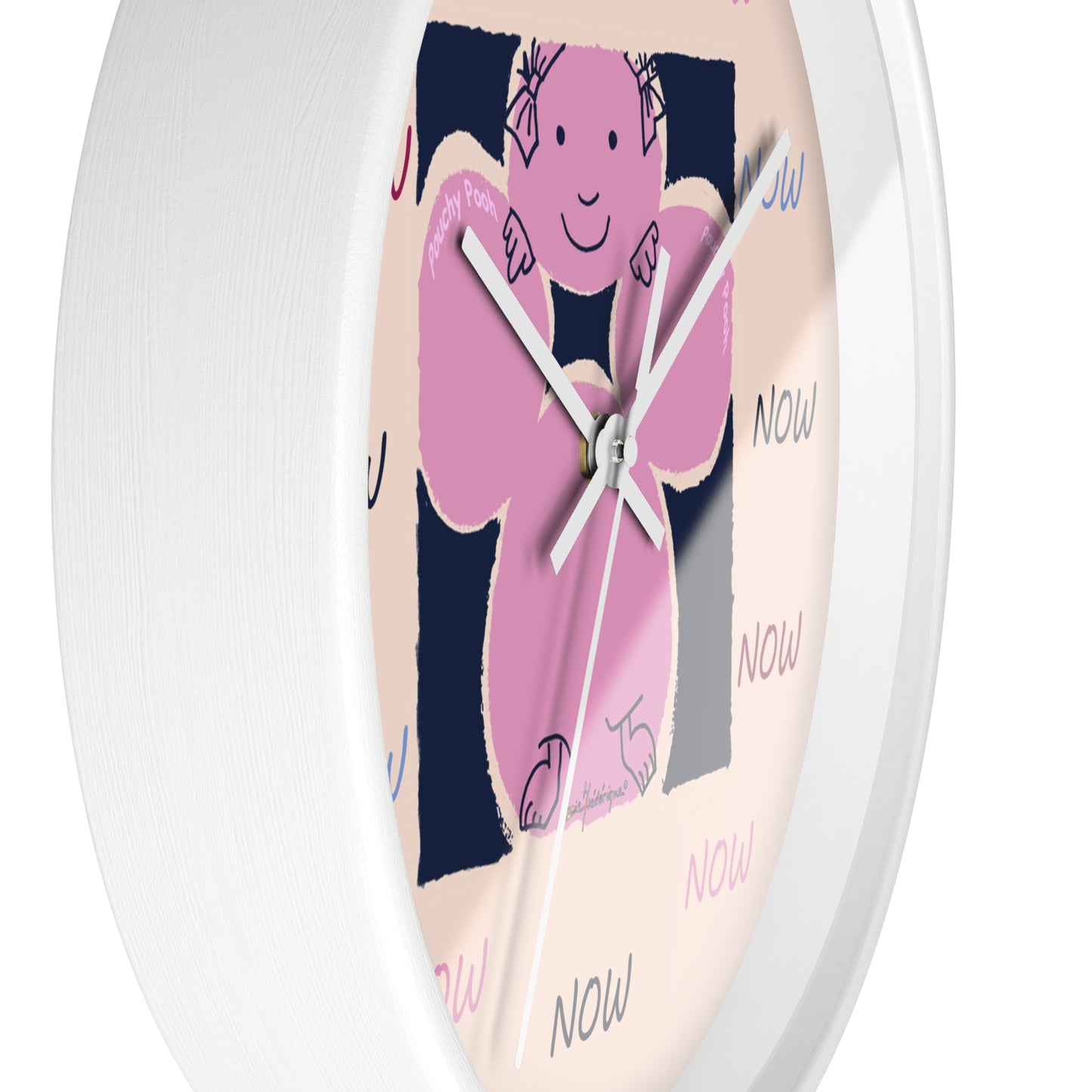 NOW - Wall Clock Pouchy Pooh (Pronounced Puchi Poo) in pink and navy by Artist Maria Frederique