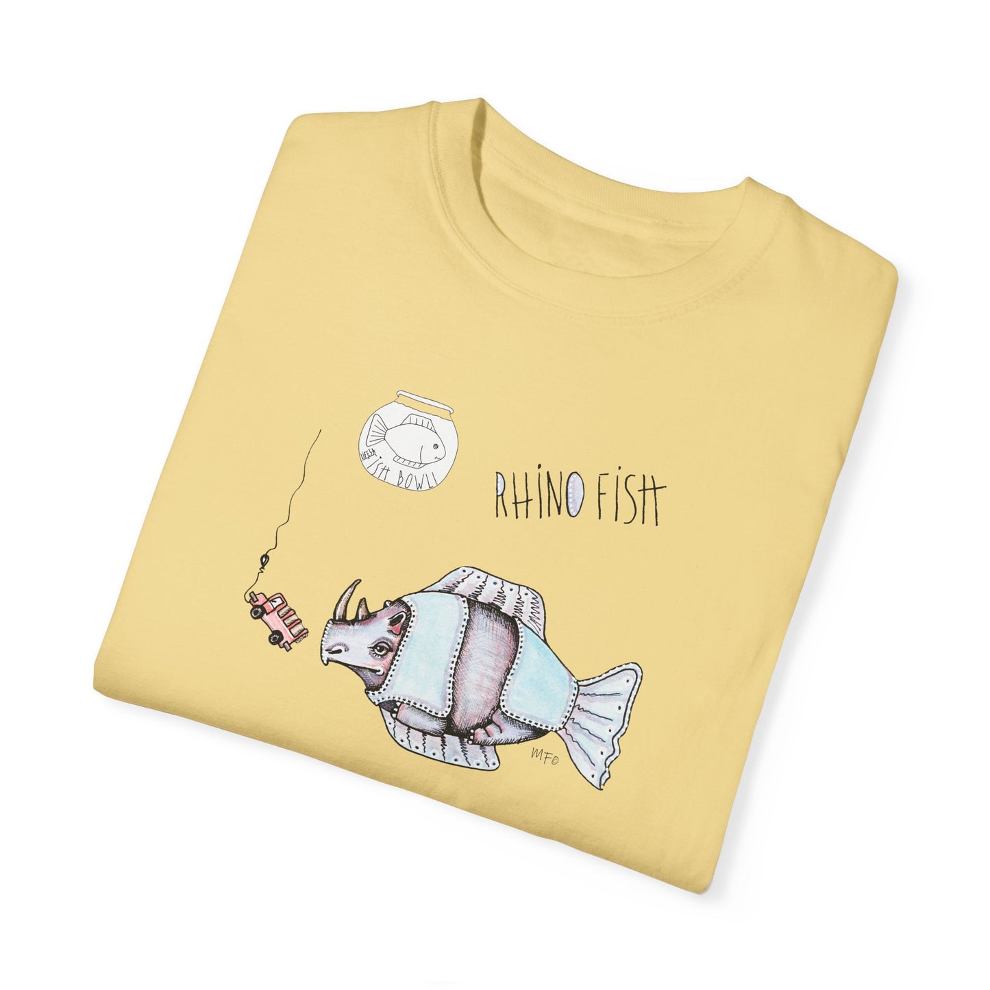 FISHBOWL, Rhino Fish - Unisex Garment-Dyed T-shirt by artist Marie Frederique