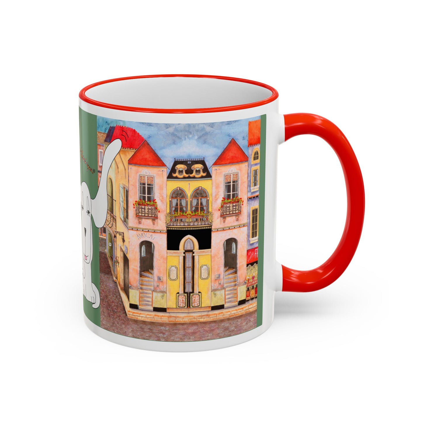 Chefetteville, Cute Dog Duo Mug — Whimsical Pet Art Coffee Cup (11oz/15oz) by artist Marie Frederique