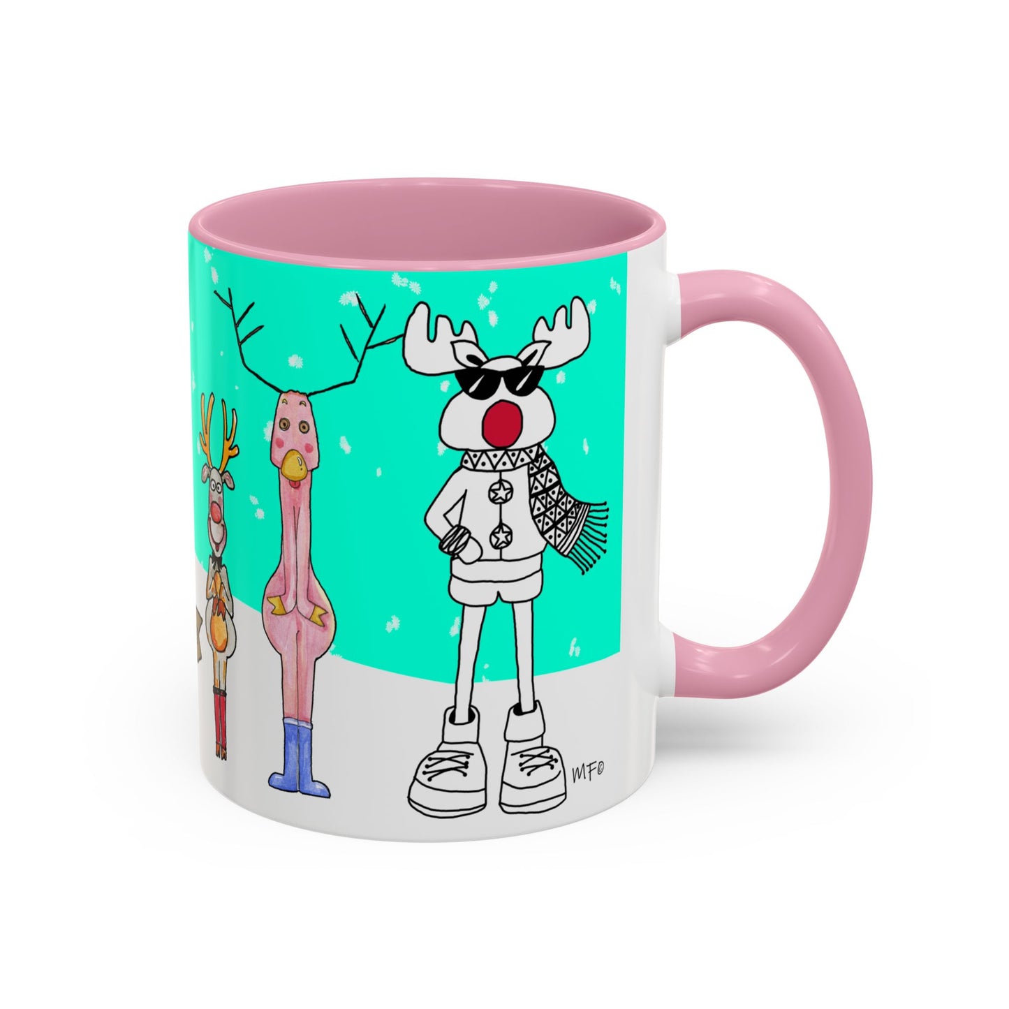 Santa's Job application line up, Christmas Mug, by artist Marie Frederique