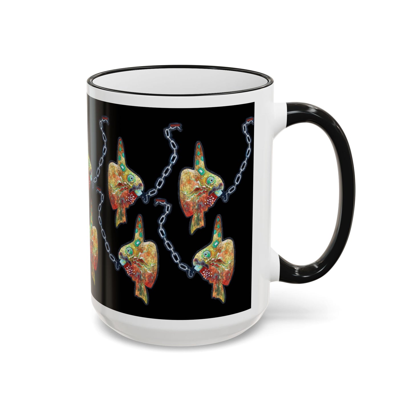 Colorful Steampunk Sunfish Mug — Accent Rim & Handle Coffee Cup by artist Marie Frederique