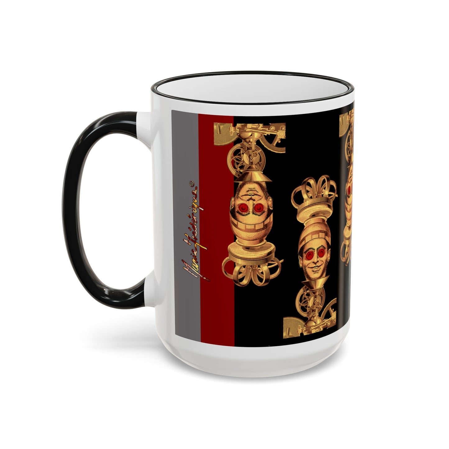Gold Skull Pattern Accent Rim Mug – Gothic Baroque Coffee Cup by artist Marie Frederique