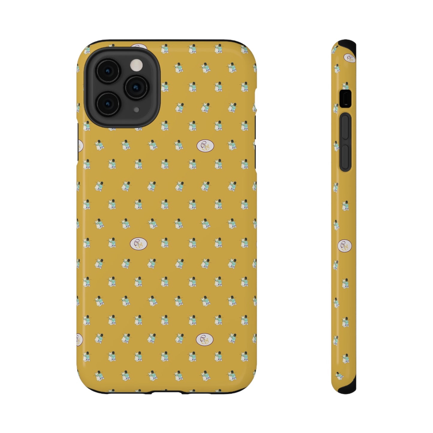 CTS Gold - repeat pattern boy and dog, Impact-Resistant Phone Cases by artist Marie Frederique