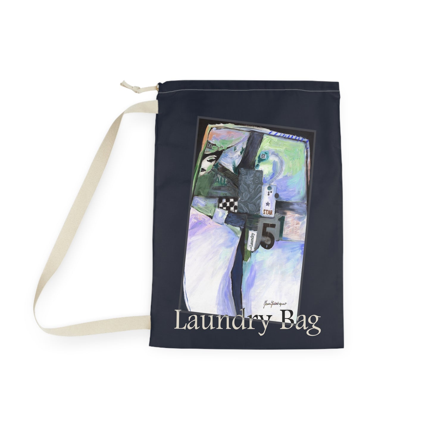 Abstract Art Canvas Laundry Bag — Drawstring Laundry Sack by artist Marie Frederique