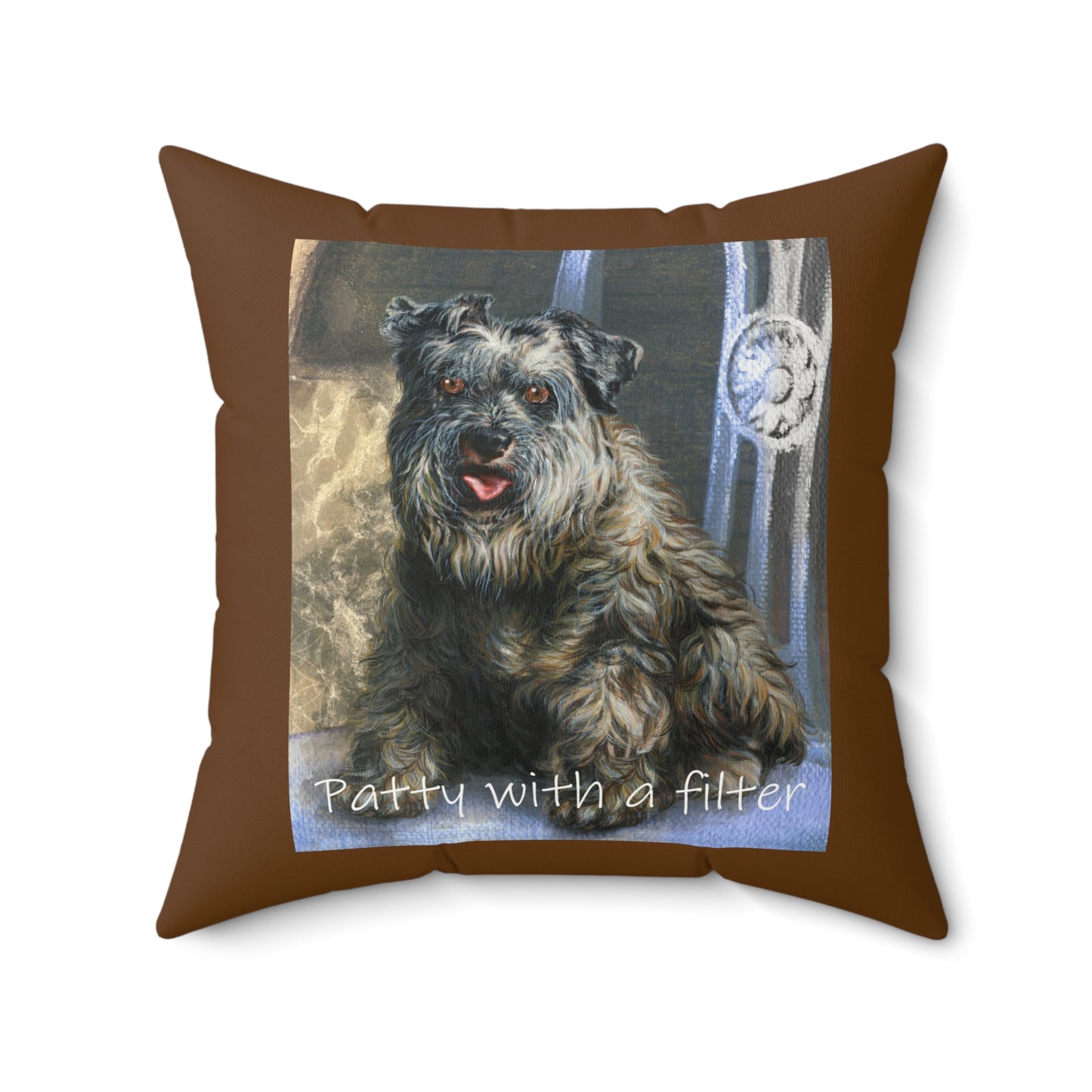 Dog Print, Portrait of Patty with a filter - Faux Suede square Pillow by artist Marie Frederique