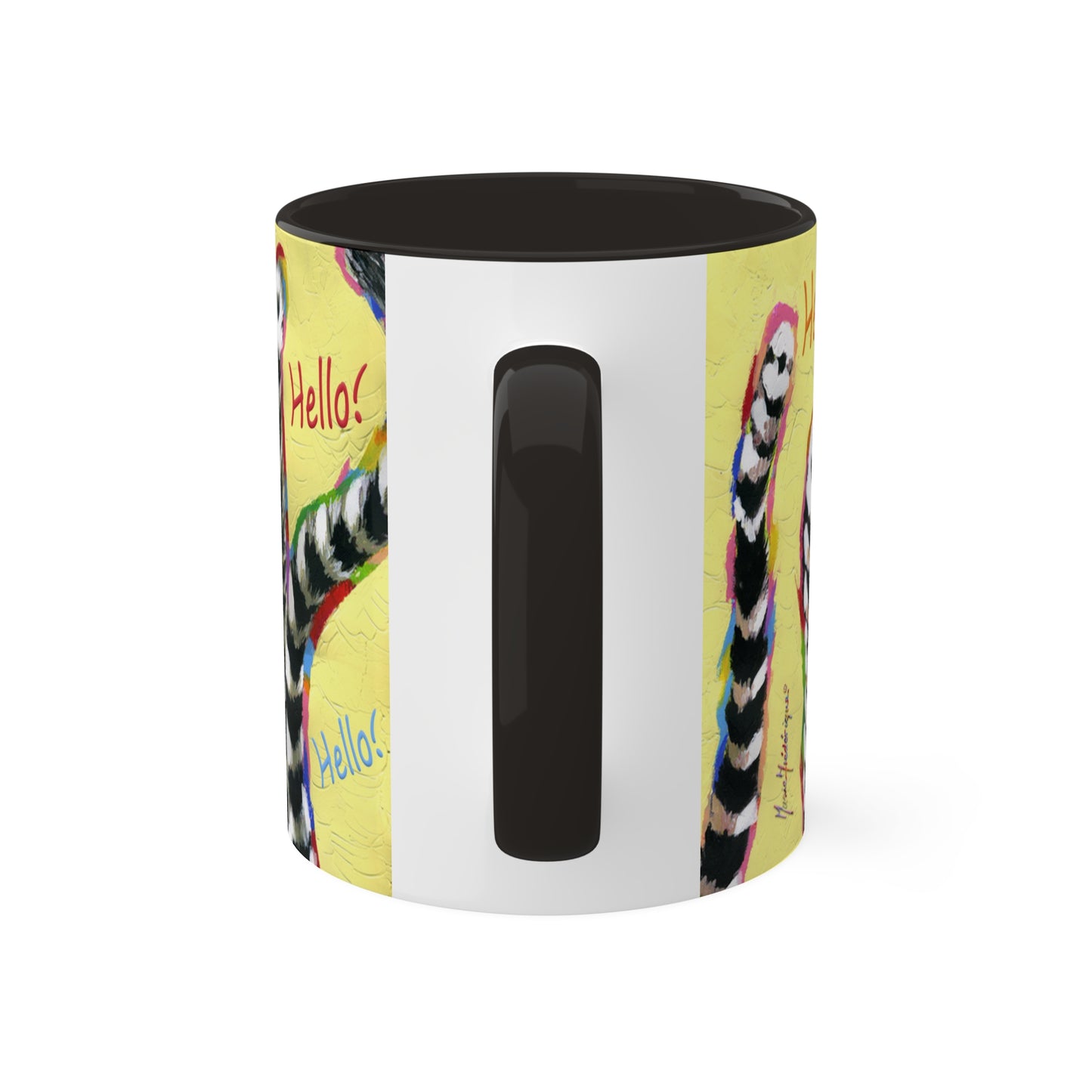 Lemurs from Madagascar scrambling to say "Hello" - Colorful Mug, 11oz By Artist Marie Frederique