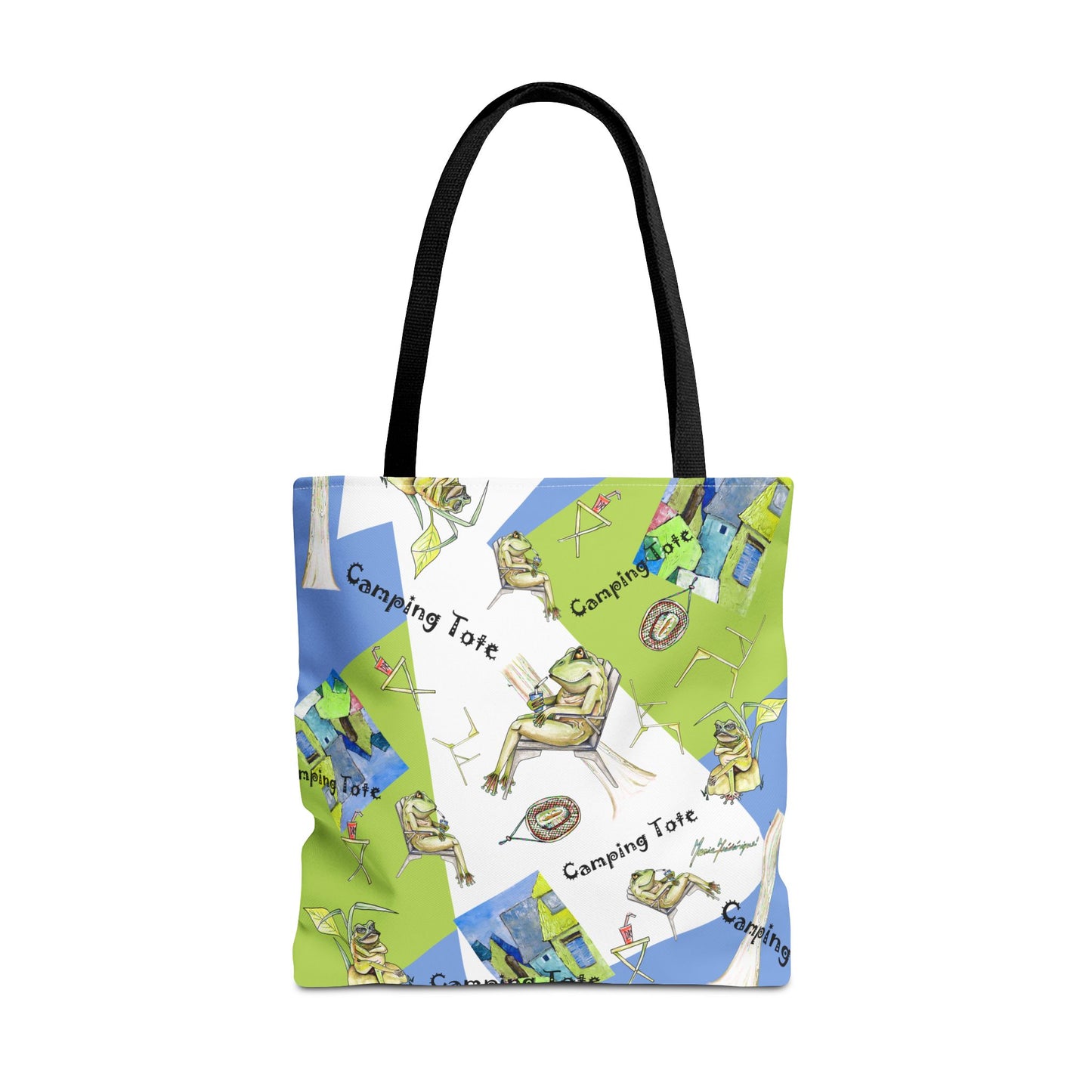 Camp Frog Adventure Tote Bag by artist Marie Frederique