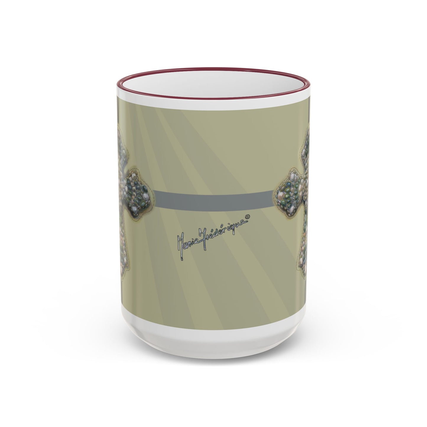Embellished Inspirational Cross Accent Rim Mug — 'Keep the Faith' Coffee Cup (11oz, 15oz) by artist Marie Frederique