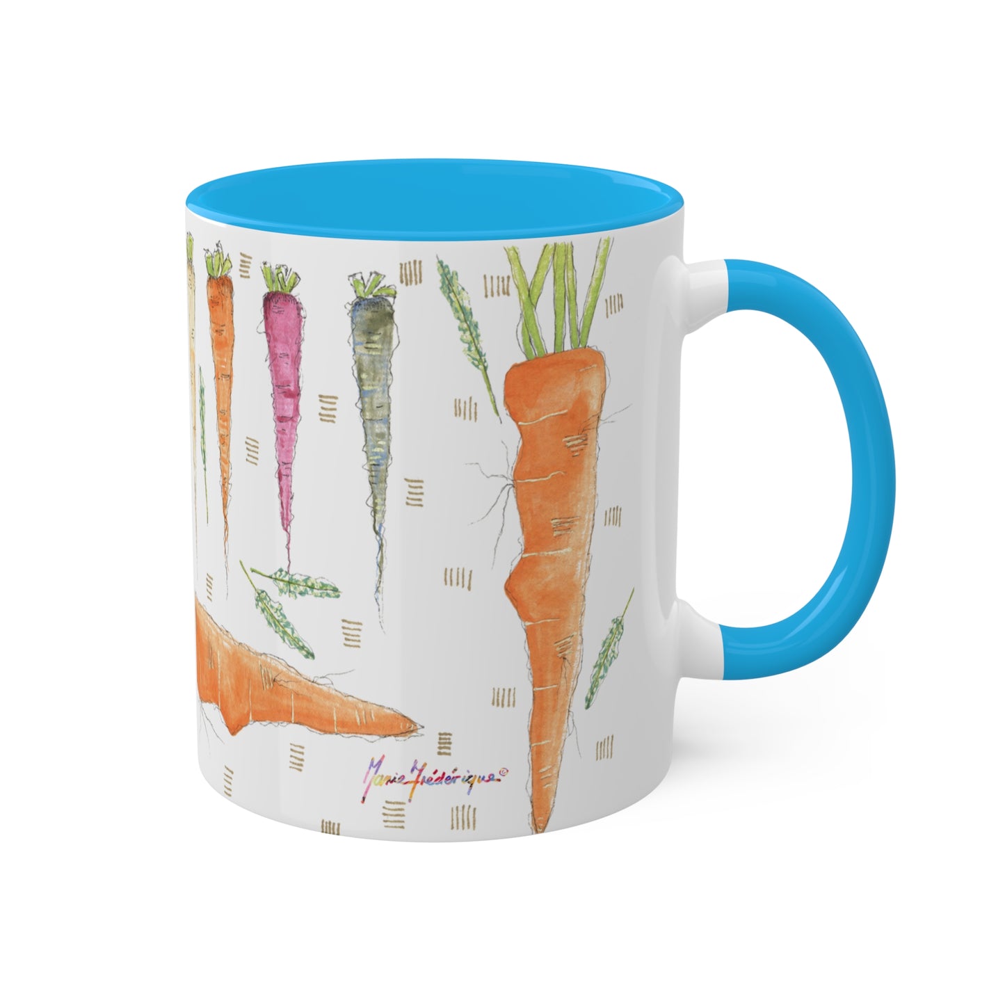 Rainbow Carrot - Colorful Mugs, 11oz in 5 colors by Artist Marie Frederique