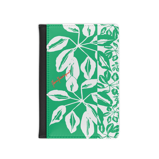 Passport Cover, Tropical leaves Green and White by artist Marie Frederique