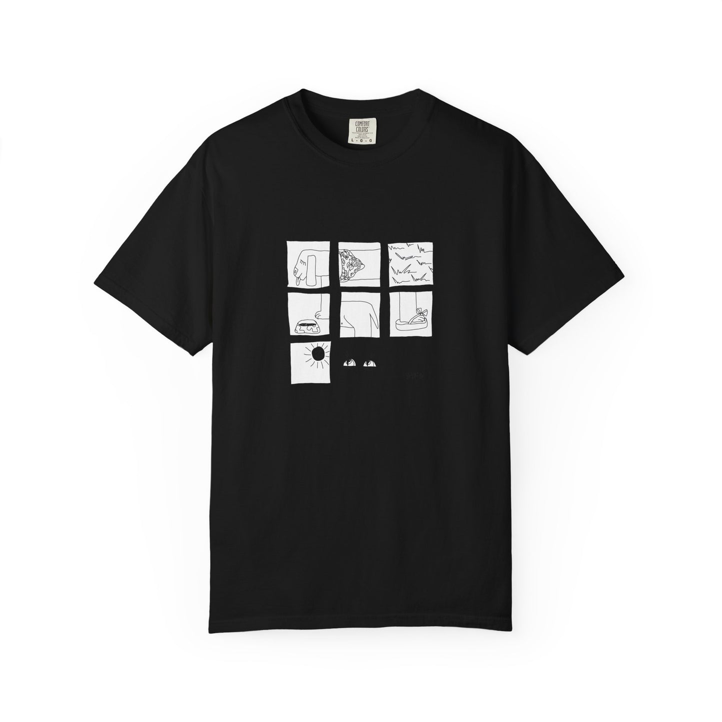 Comic Dog Panel T-Shirt — Line Art Summer puzzle by artist Marie Frederique