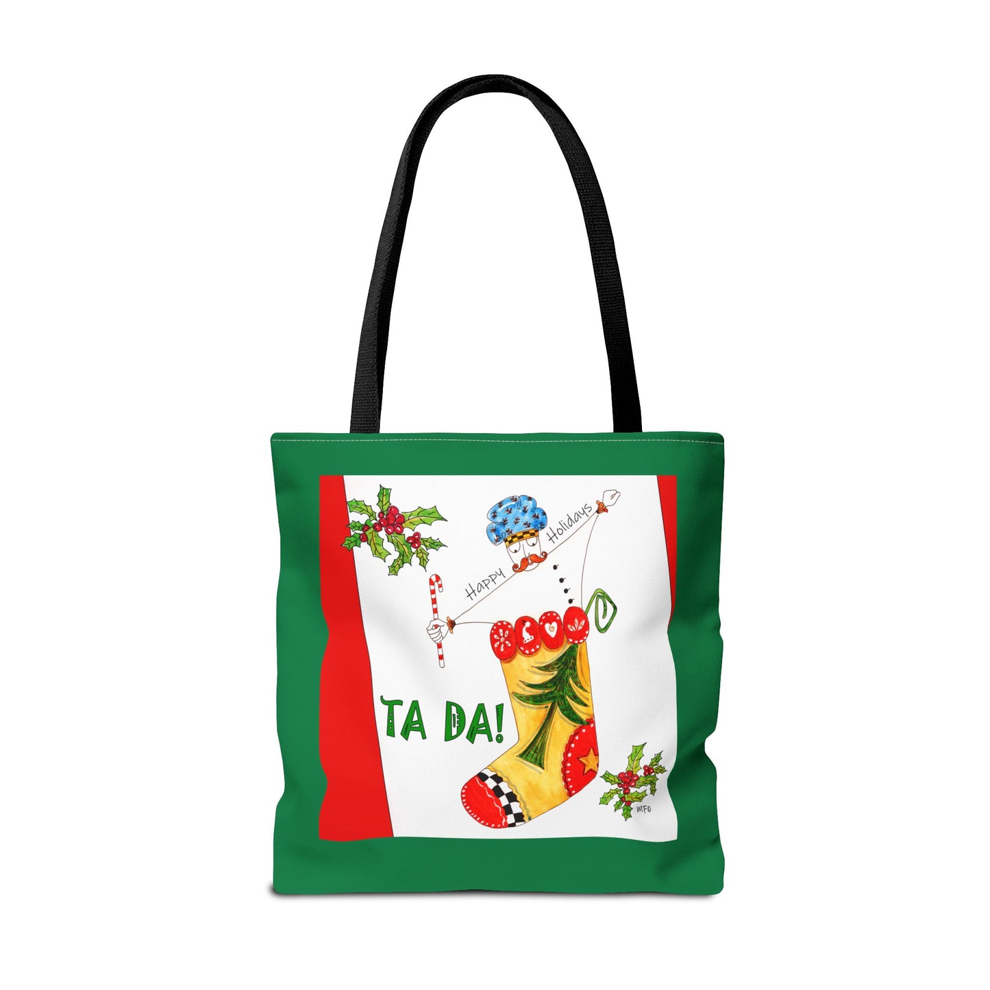 Christmas Stocking Tote Bag – 'Ta Da!' Holiday Gift & Shopping Tote by artist Marie Frederique