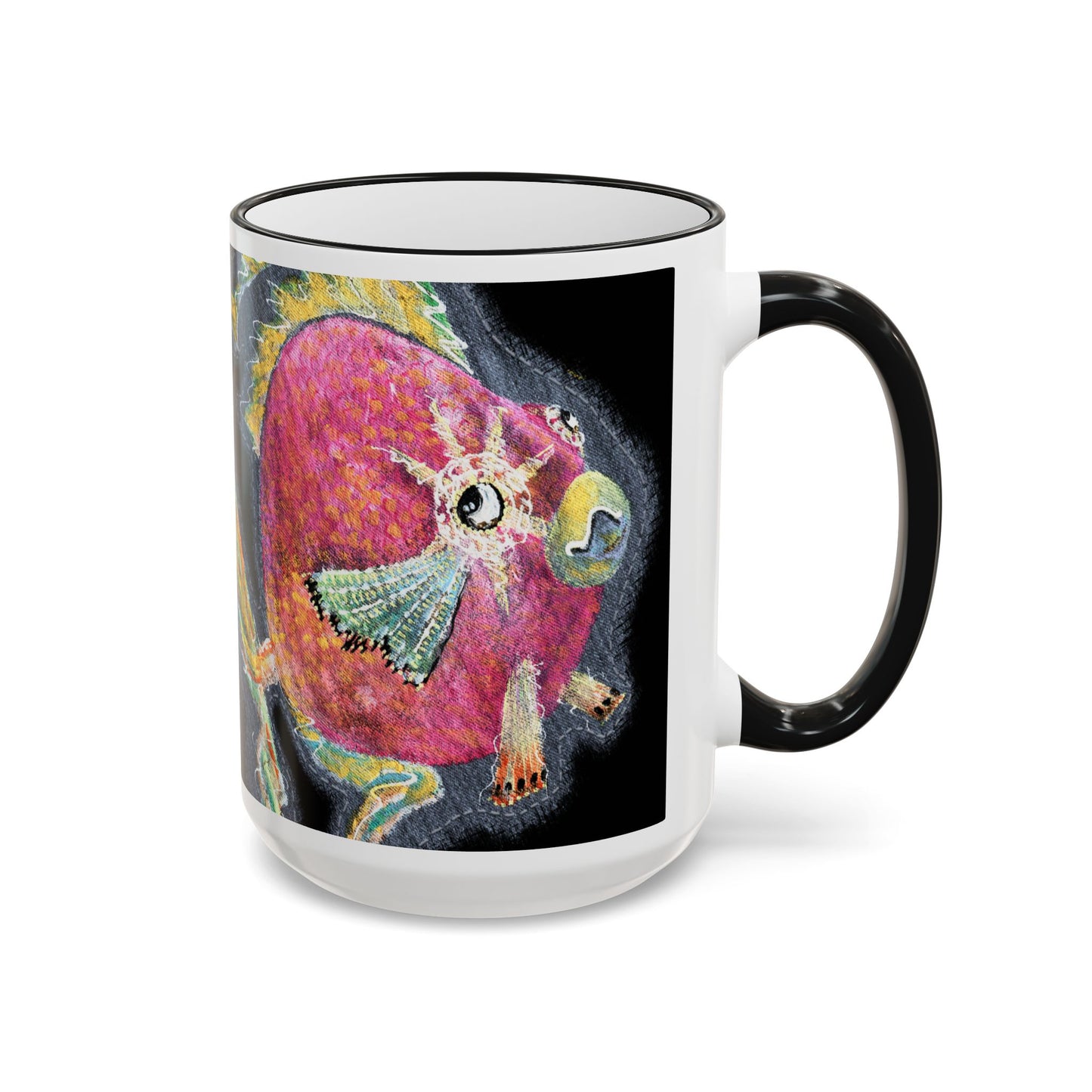 Rose fish Accent Rim Mug – Artistic Aquarium Coffee Cup (11oz & 15oz) by artist Marie Frederique