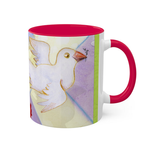 Dove, Peace offering - Colorful Mugs, 11oz by artist Marie Frederique