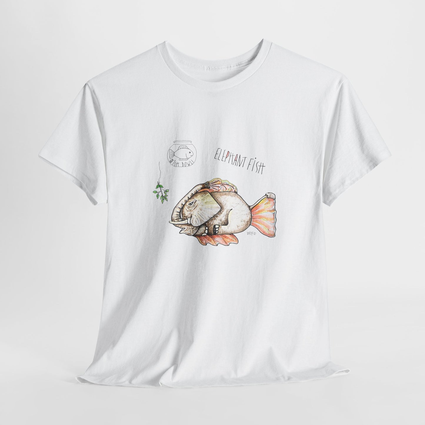 FISHBOWL Elephant Fish, - Unisex Heavy Cotton Tee by artist Marie Frederique