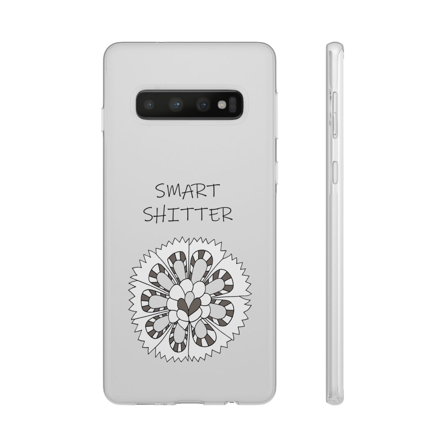 SMART SHITTER, with a Mandala Flower in black and white, Adult Humor phone case - Flexi Cases by artist Marie Frederique