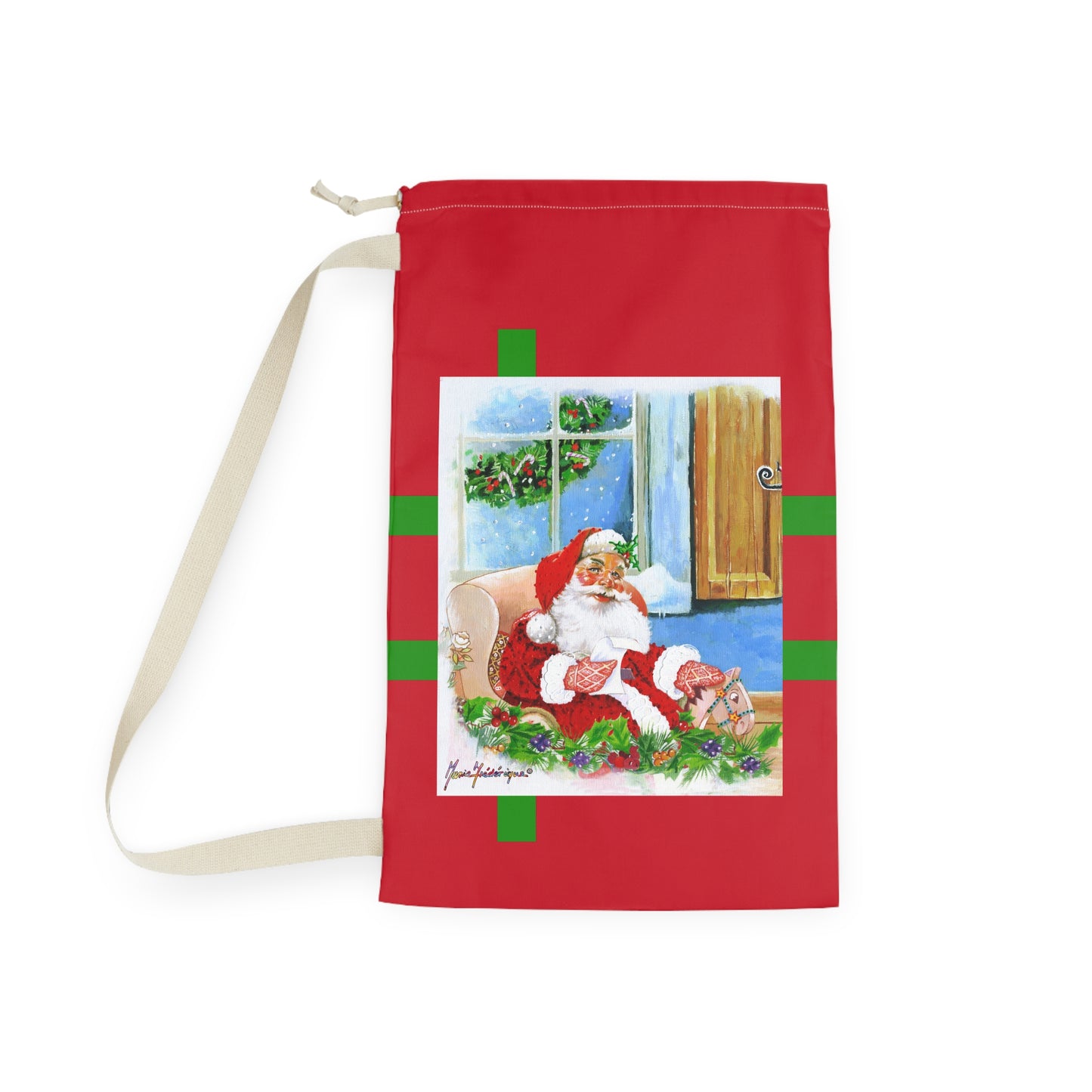 Christmas Santa Laundry Bag — Holiday Gift Sock & Linen Organizer by artist Marie Frederique