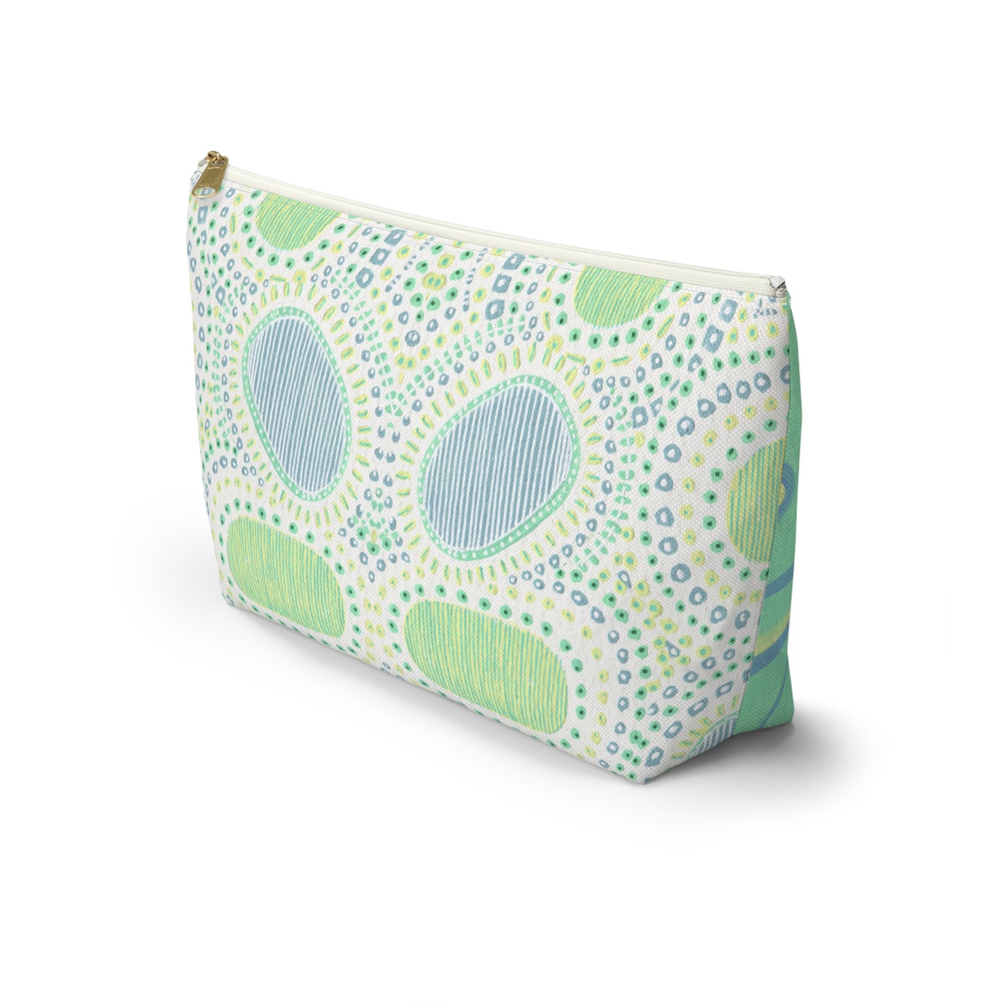 Accessory Pouch w T-bottom, Pastel pattern in blue and green and white by artist Marie Frederique