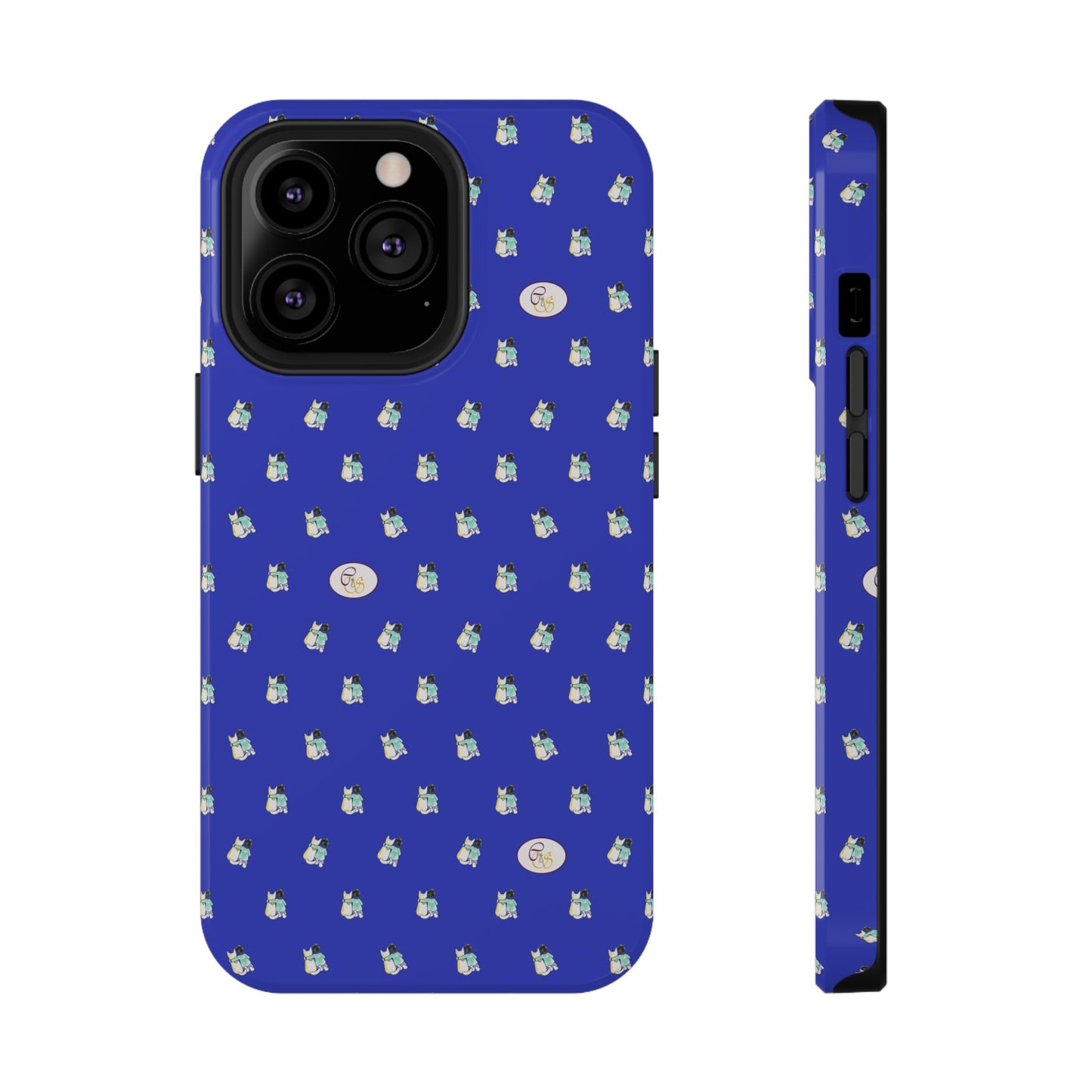 CTS Blue - repeat pattern boy and dog, Impact-Resistant Phone Cases by artist Marie Frederique