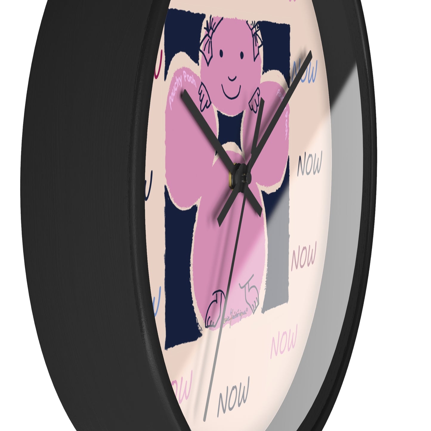 NOW - Wall Clock Pouchy Pooh (Pronounced Puchi Poo) in pink and navy by Artist Maria Frederique