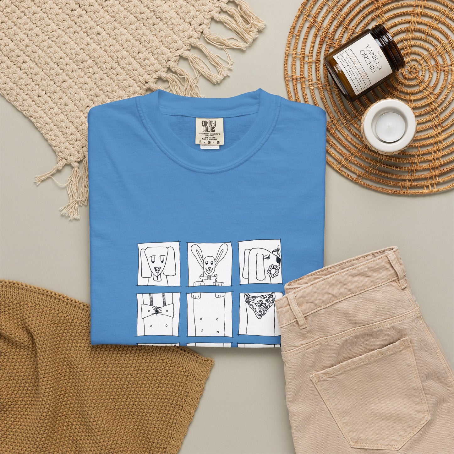 Dachshund Minimalist Grid Illustration T-Shirt — Icon Panel Tee by artist Marie Frederique