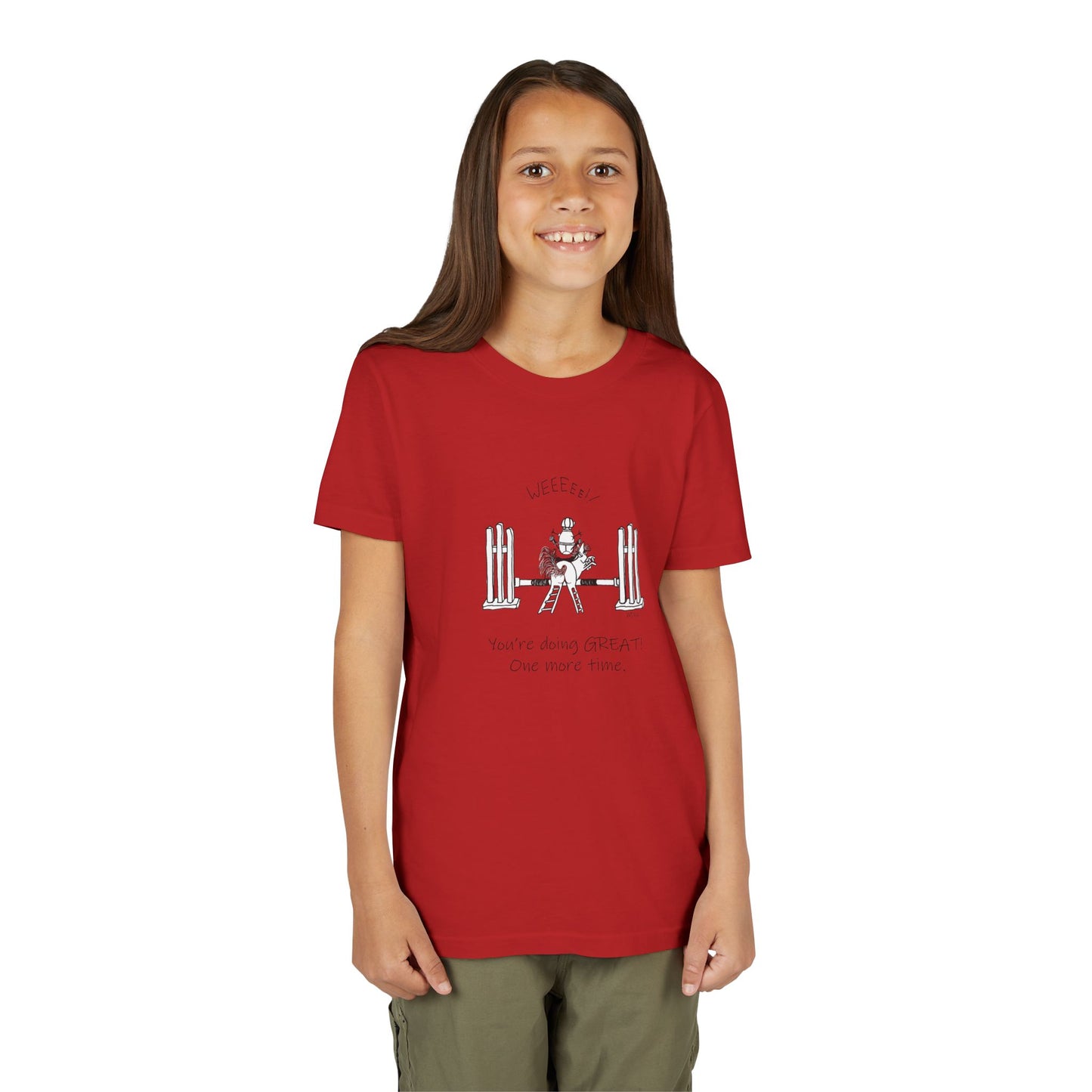 Youth Horse riding Tee - "Weeee! You're doing GREAT! One more time" by artist Marie Frederique